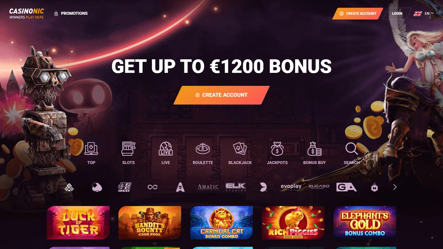 Casinonic desktop casino home interface