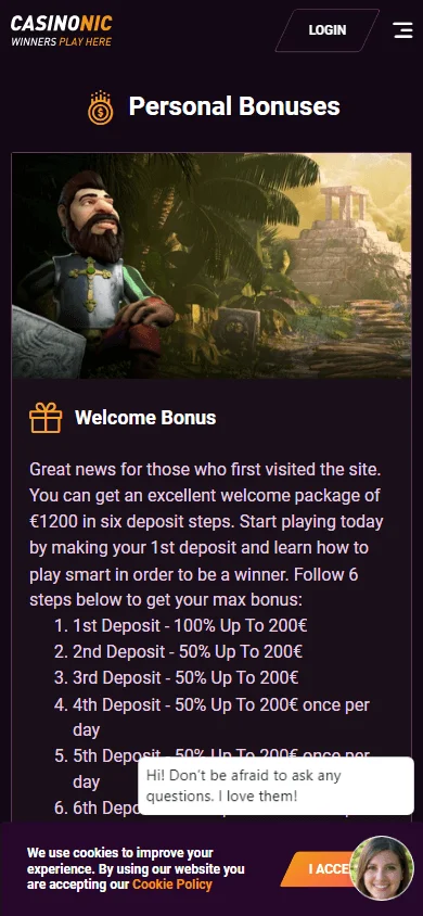 Casinonic mobile promotions interface