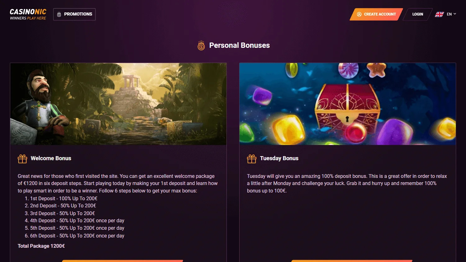 Casinonic desktop promotions interface